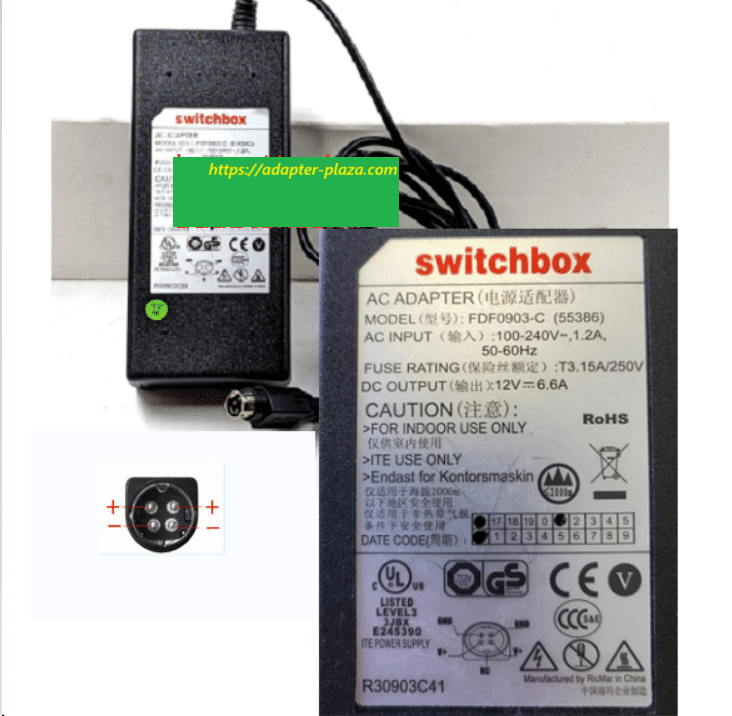 *Brand NEW*12V DC 6.6A AC Adapter Switchbox FDF0903-C(55386) 4pin Power Supply